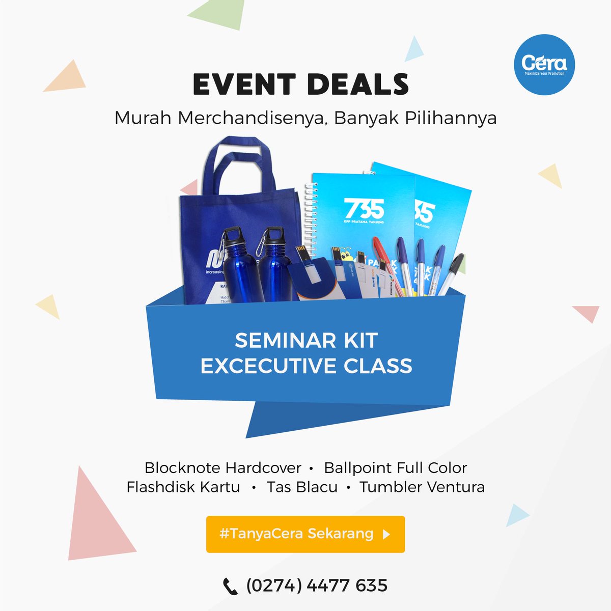 ceraproduction's tweet photo. Istimewa seminarnya, istimewa juga merchandisenya. Berikan kesan itu dengan memanfaatkan #SeminarKit Executive Class https://t.co/Lmd2V1Rvsp