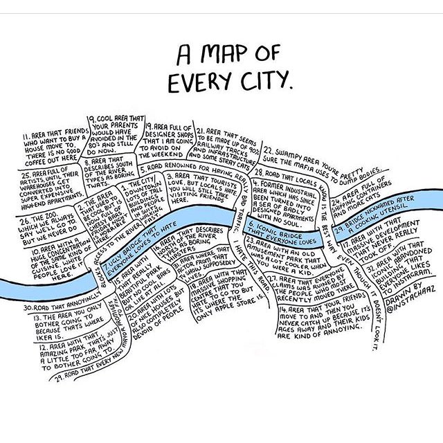 Someone just reminded me of this so I thought I'd repost it: 
A Map of Every City. (Pretty much)