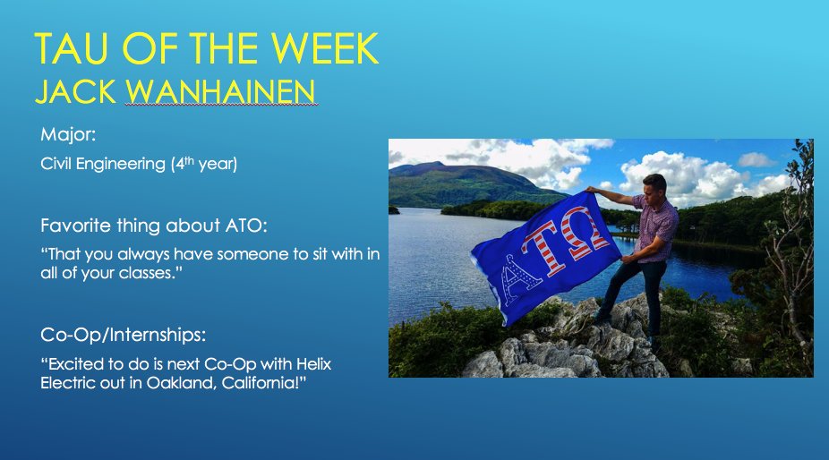 UC_ATO's tweet photo. Congrats to @JackWanhainen on being this week's #TauOfTheWeek ! Keep up the great work and representing ATO! #ATOLeads #RushATO https://t.co/mXpZrQ7arz