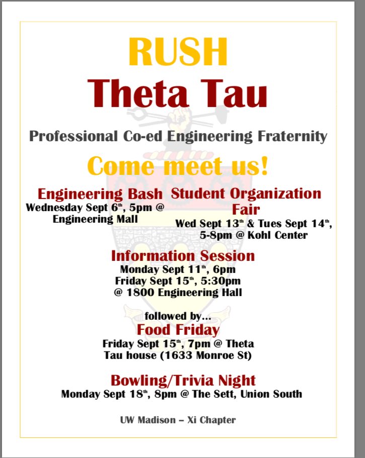 Theta Tau Xi Chapter Rush Calendar For Fall 17 Come Check Us Out T Co I1s33jhyxs Twitter