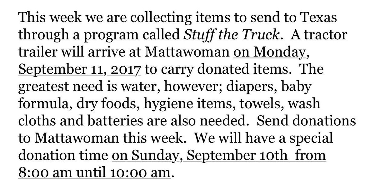 Mattawoman &amp; <a href="/CCPS/">Charles County Public Schools</a>! Help us Stuff the Truck. Taking donations all week &amp; Sunday from 8:00-10:00am. Greatness need is water.#StrongerTogether