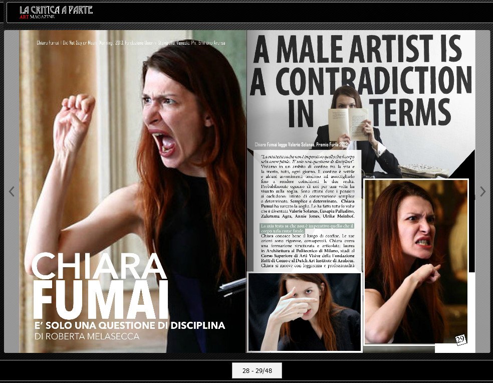 Su @LacriticaAparte numero settembre, p.28, il mio articolo su Chiara Fumai. E' solo una questione di disciplina
lacriticaaparte.com/settembre2017/