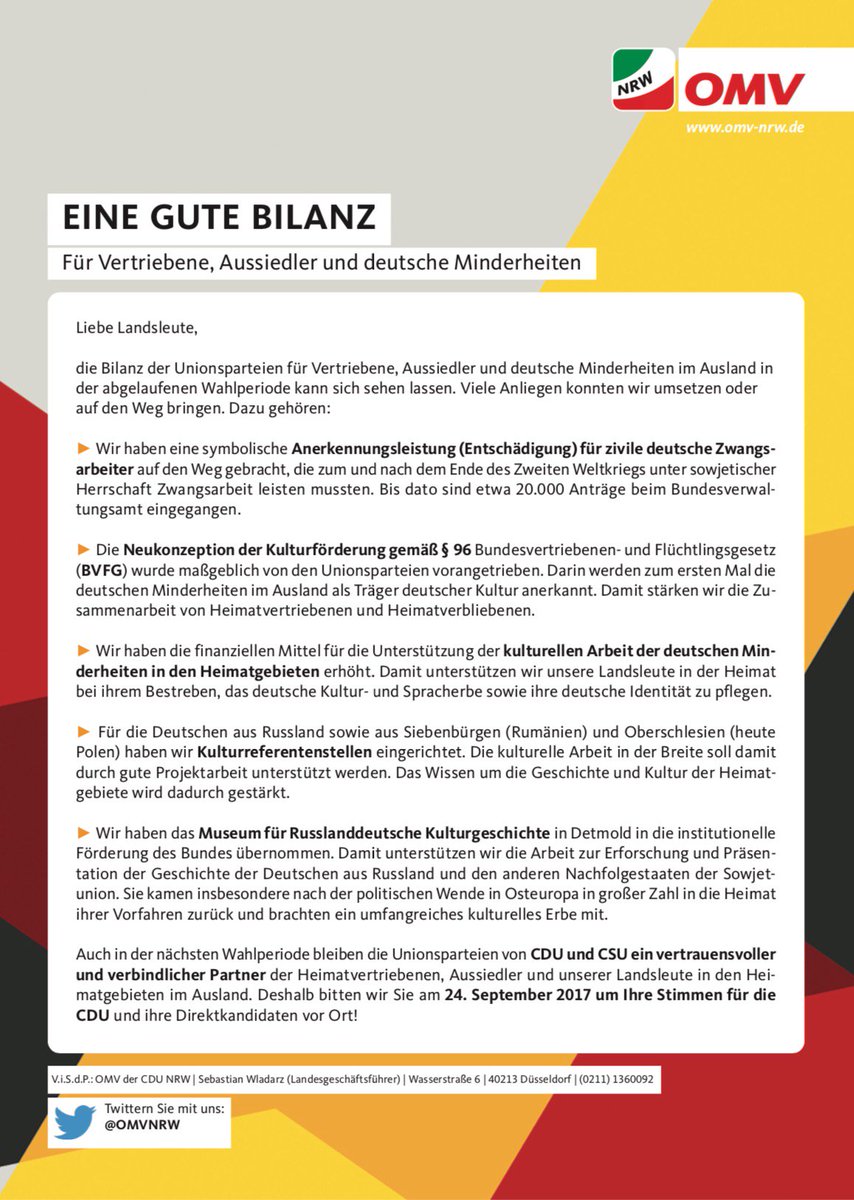 OmvNrw's tweet photo. Engagiert auch im #BTW17 Neuer OMV Report &amp; Bilanz-Flugblatt für alle @CDUNRW_de Kreisverbände..&amp; auch andere CDU LV nutzen diese Vorlagen! https://t.co/7EBQpEtIKa