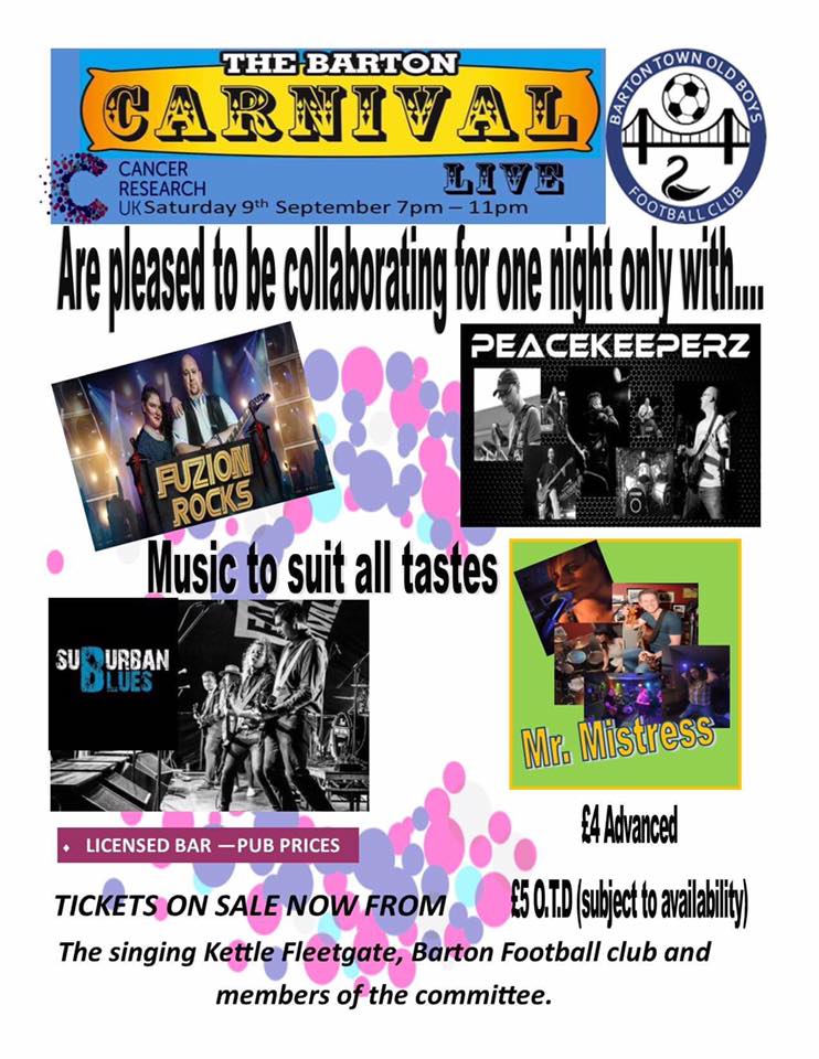 We are proudly sponsoring hosting "The <a href="/BartonCarnival/">Barton Carnival</a> Live" tickets available - gonna be a good night #bartoncarnival #bartoncarnivallive