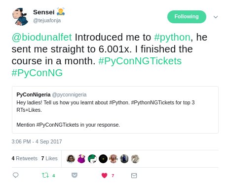 pyconnigeria's tweet image. Care to sponsor these #GirlsWhoCode to #PyConNG2017?

@RitaRythae @busirahh @preciousdamsel7 @tejuafonja 

#PyConNGTickets #WomenInTech