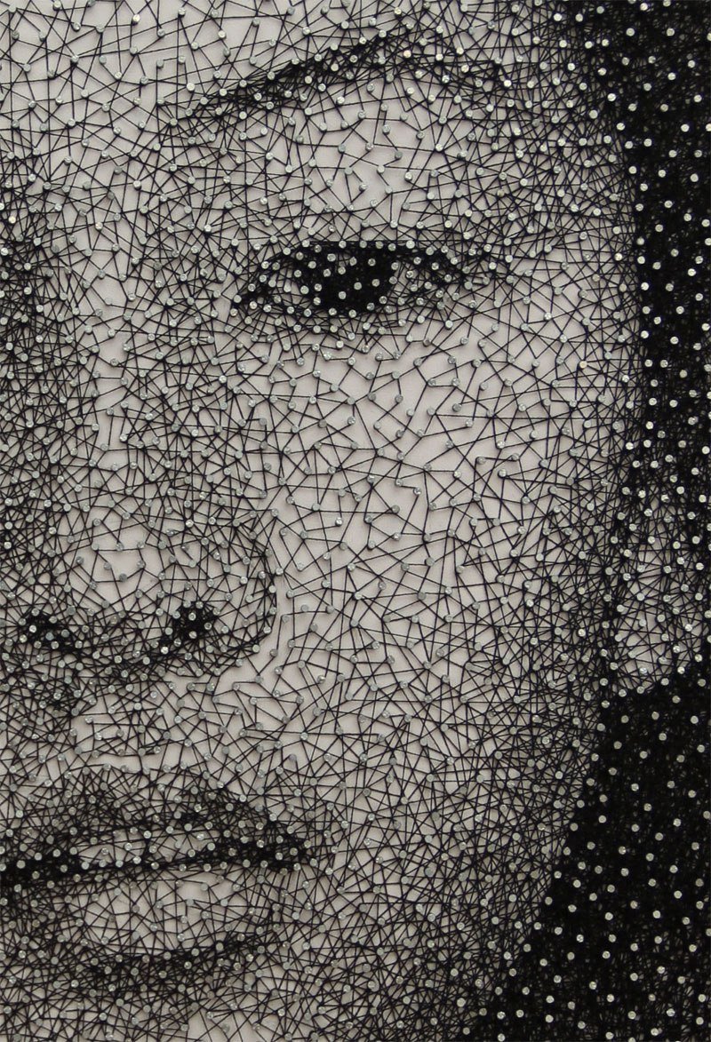 Portraits made from a single thread wrapped around nails, by Kumi Yamashita, New York City–based Japanese artist #womensart