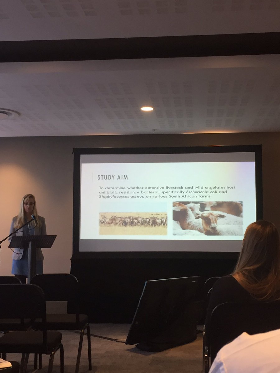 shankim93's tweet photo. Investigating the antibiotic resistance of E.coli and Staphylococcus aureus in game meat in SA- Michaela vd Honert #SAAFoST2017 #foodsafety https://t.co/JSaLGaOQTd