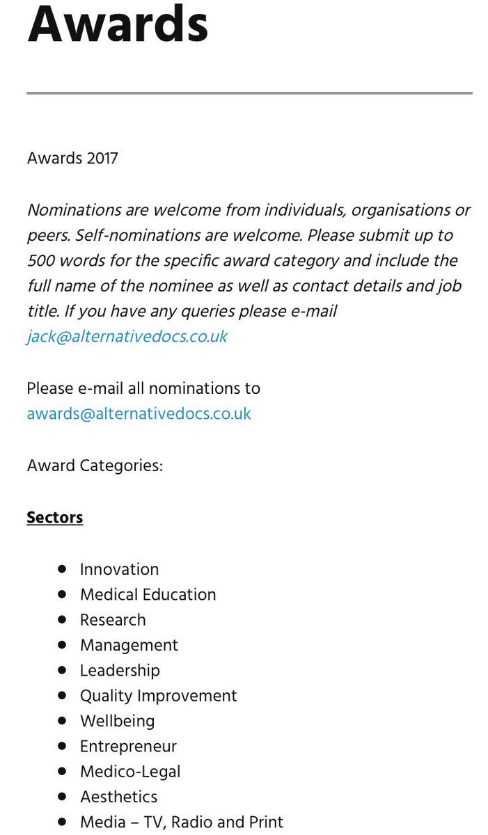 AlternativeDocs's tweet photo. Find out more about how you can nominate yourself, organisation or colleague for an Award!https://t.co/k2J1WoDuFK #Awards #NHSAwards #DYP17 https://t.co/9yb6nTile9