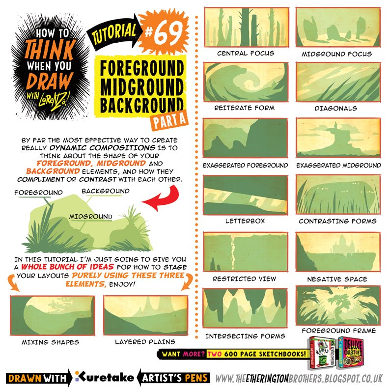 EtheringtonBros's tweet photo. How to draw FOREGROUND MIDGROUND BACKGROUND pt1:https://t.co/mAF5TFIZ6i @Kuretake_ZIG @phoenixcomicuk #gamedev #animationdev #conceptart https://t.co/mRzTnROkl9