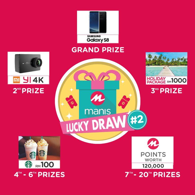 getmanis's tweet photo. ✨MANIS LUCKY DRAW #2✨ This week's draw, we are giving away Samsung Galaxy S8📱, Yi 4K Action Camera 📷, Holiday Package worth RM1,000 &amp; more. https://t.co/i4pSPes6MK