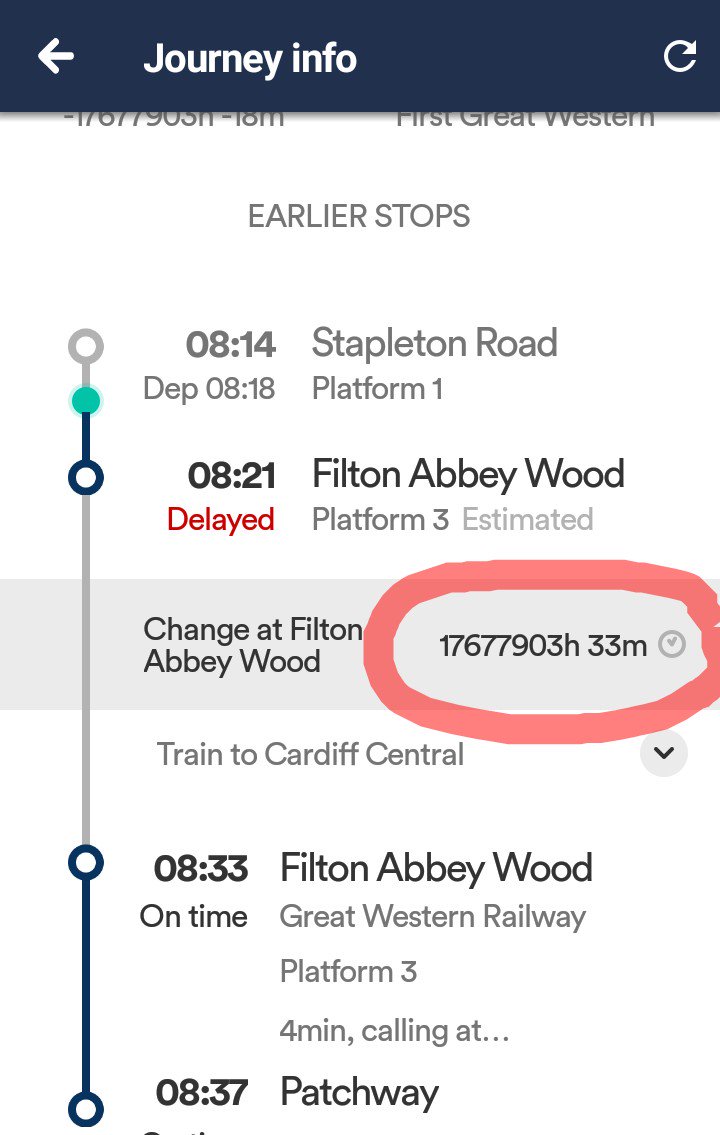 JasonLlama's tweet photo. Just the 17.7 million hour wait for my connection... Cheers @thetrainline https://t.co/ItxgO6X6xL