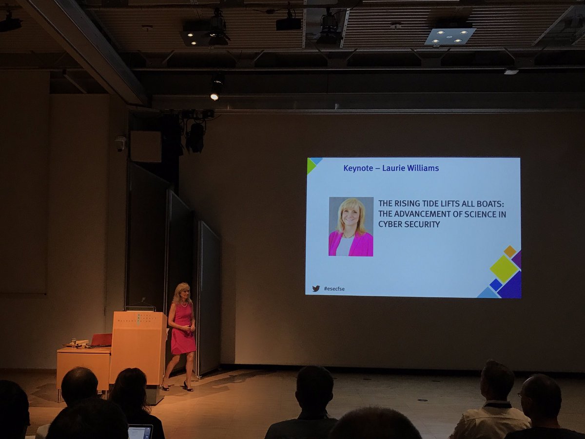 SoftwareQLab's tweet image. #esecfse first keynote talk by Laurie Williams: &quot;#CyberSecurity is all of our responsibility!&quot; @lauriewilliams @FSEconf