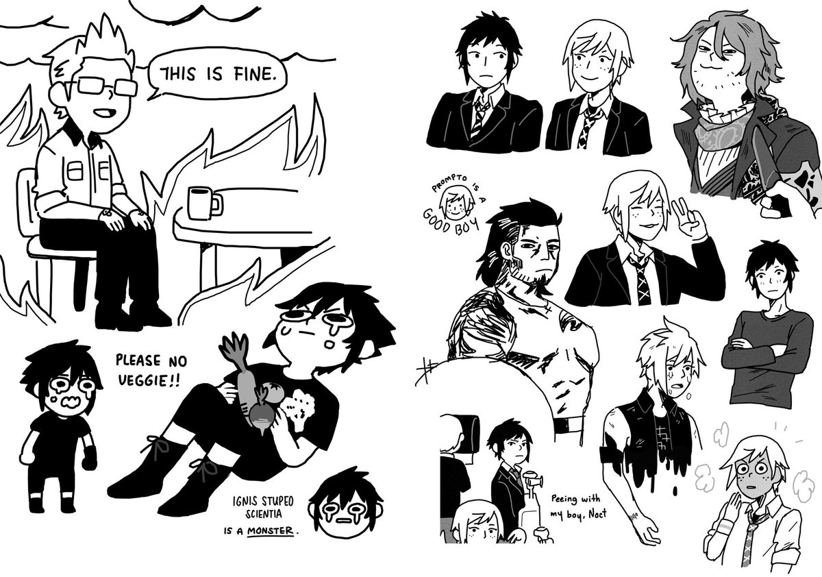 my doodles for the ffxv doodle zine I did with @AOM1NE for AX...god 