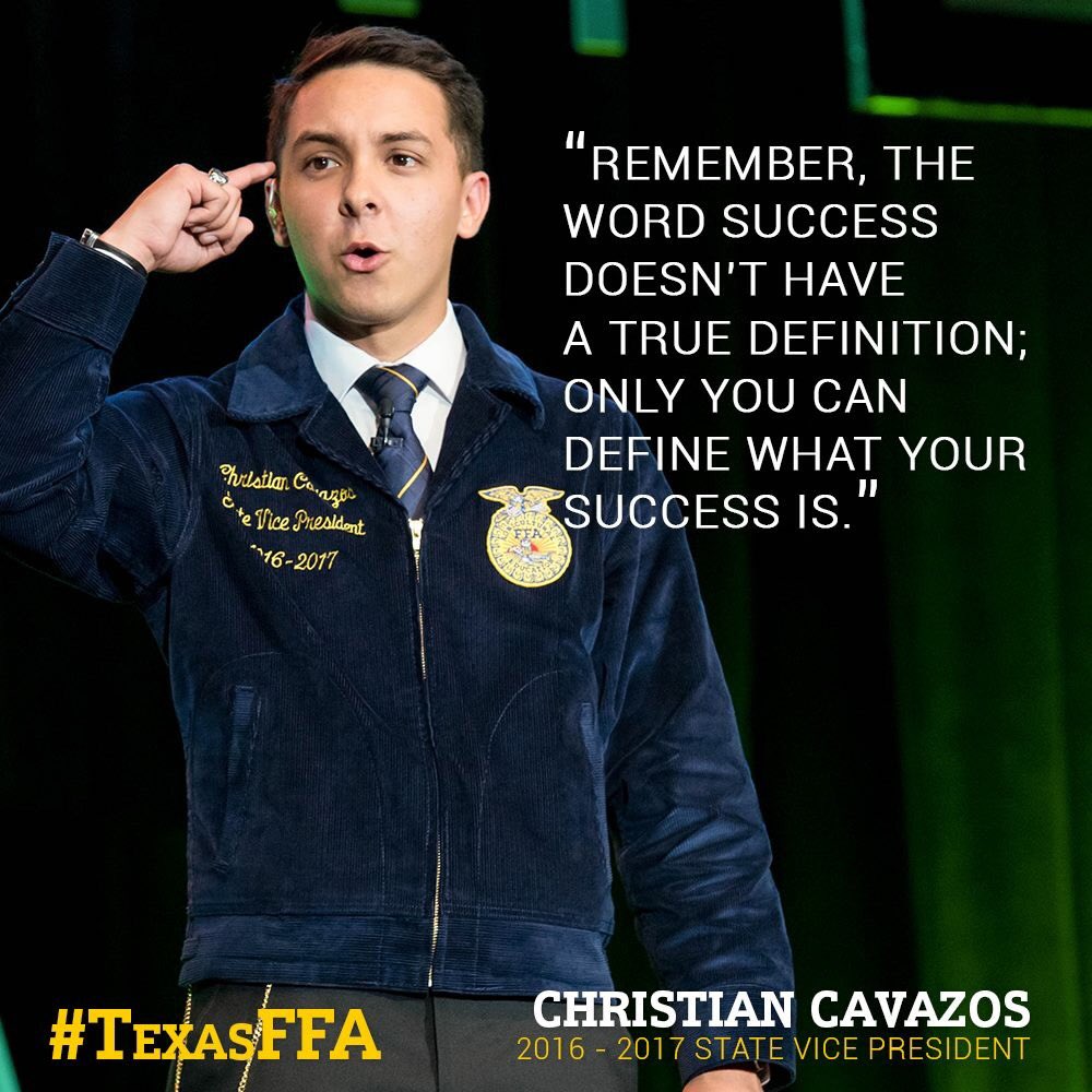 TexasFFA's tweet image. This week’s #WisdomWednesday comes from 2016-2017 State Vice President Christian Cavazos! #TexasFFA