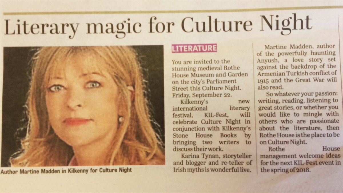 KilFest's tweet photo. @KilFest's free @CultureNight event by @cathyshogan and @trishduffe in today's @KKPeopleNews Supported by @Stonehousebooks &amp; @kilkennycoco☺️ https://t.co/kKJhhNvRNV