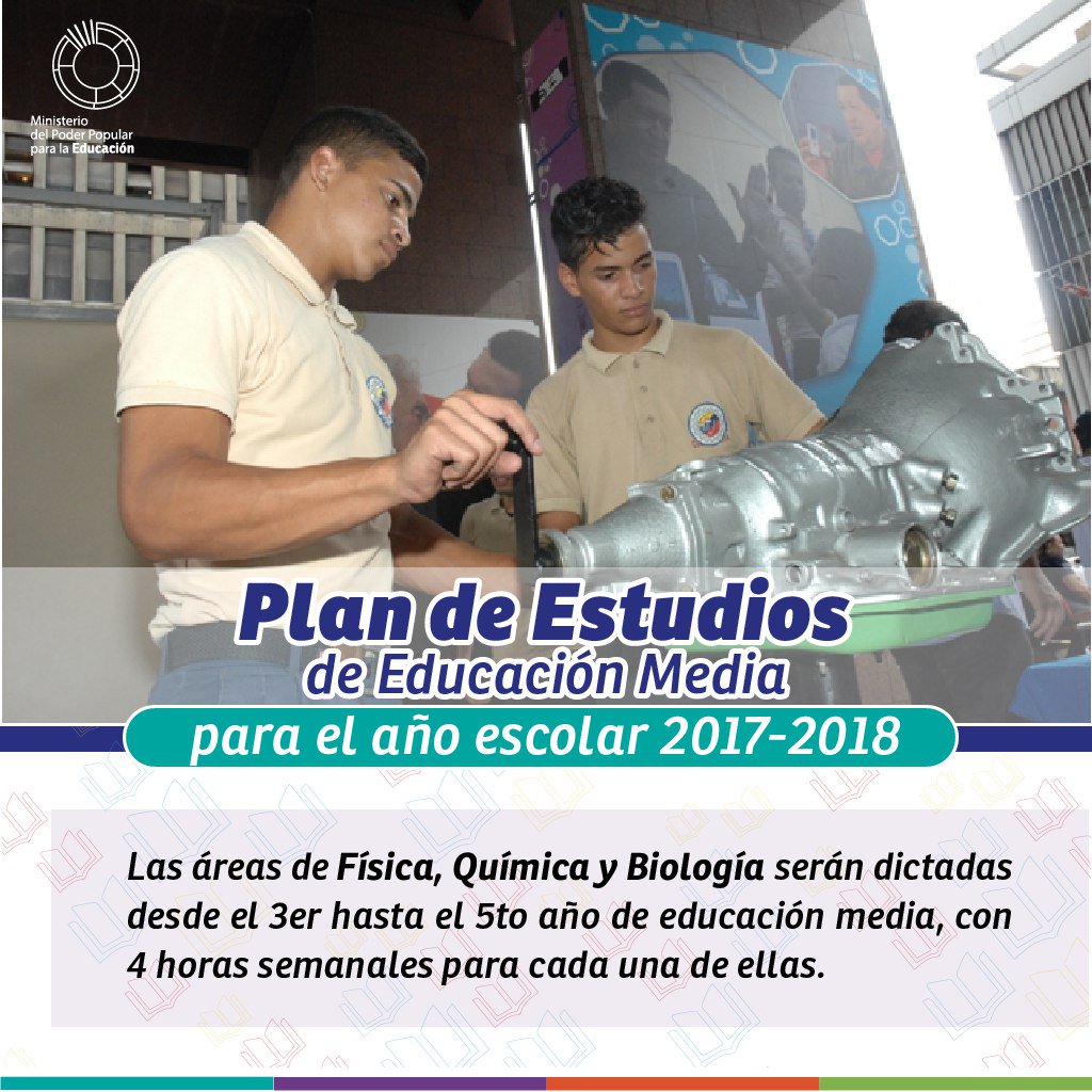 Las áreas de Física, Química y Biología serán dictadas desde 3er año hasta el 5to año de Educación Media, con 4 horas semanales cada una.