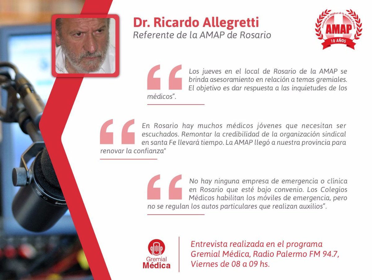 SindicatoAMAP's tweet photo. Te compartimos los destacados de @GremialMedica del 25 de agosto
#RadioAMAP #Medicina #Salud
¡Escuchalo acá! https://t.co/cpW9dKw0LX https://t.co/U8AkcaOxw1