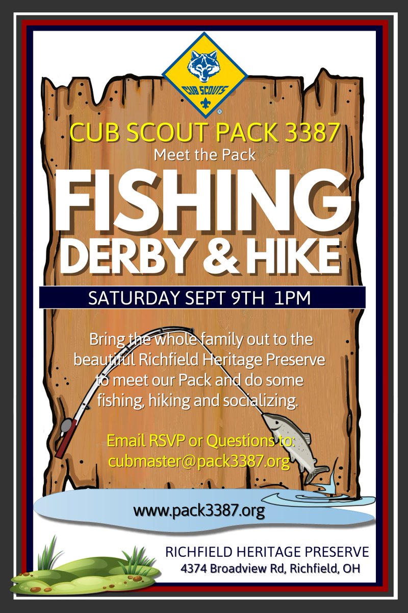 BretFaber's tweet photo. Interested in Cub Scouts? Bring the whole family to fish &amp; hike with us this Sat and meet Pack 3387 (attached).  @HillcrestK3 @gulley_julie https://t.co/PGhAGPk9wE
