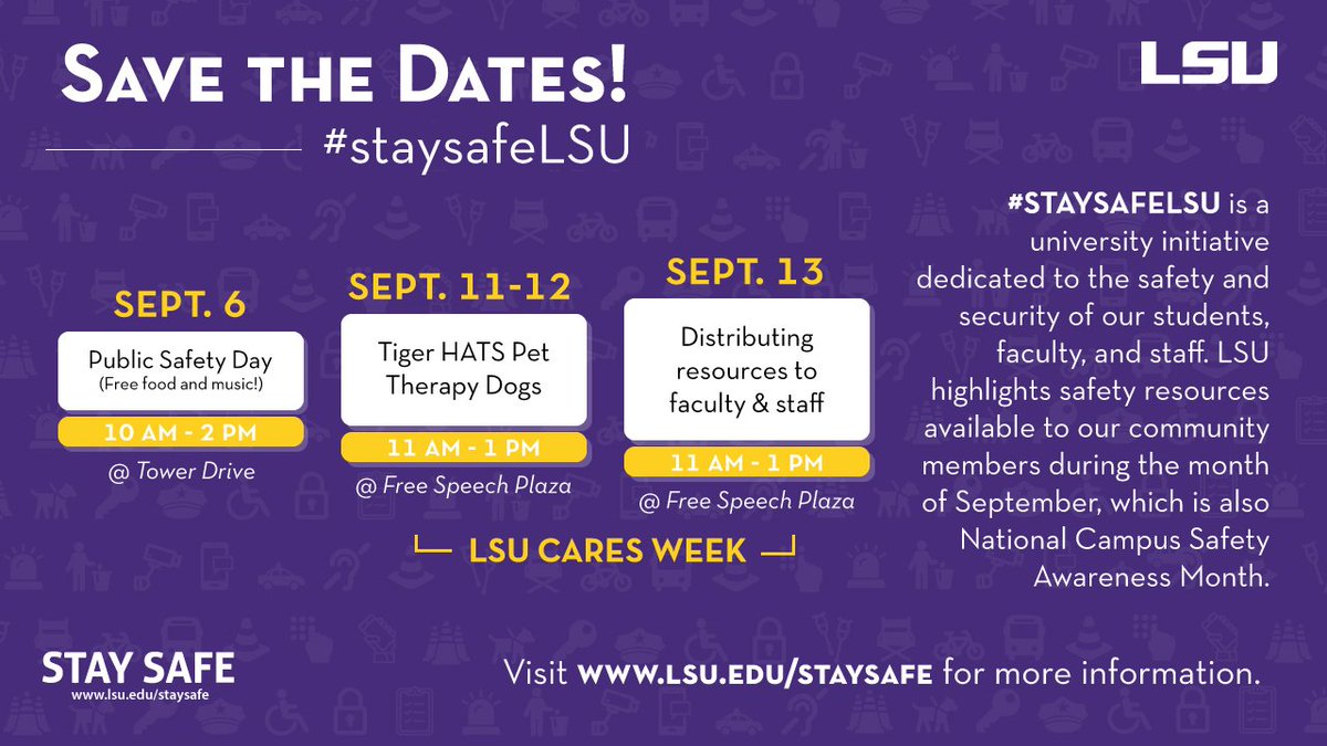 LSUResLife's tweet photo. Today is Safety Day! Join us on Tower Drive from 10-2 and learn more about how to #StaySafeLSU. https://t.co/iM0pRbQfyB https://t.co/TJiZkICAH0