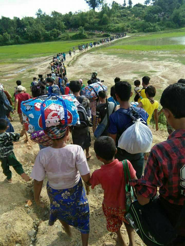In reality, Myanmar local ethnic #Rakhine people are fleeing violence by #Bengali so called #Rohingya Terrorist attack.<a href="/hrw/">Human Rights Watch</a>