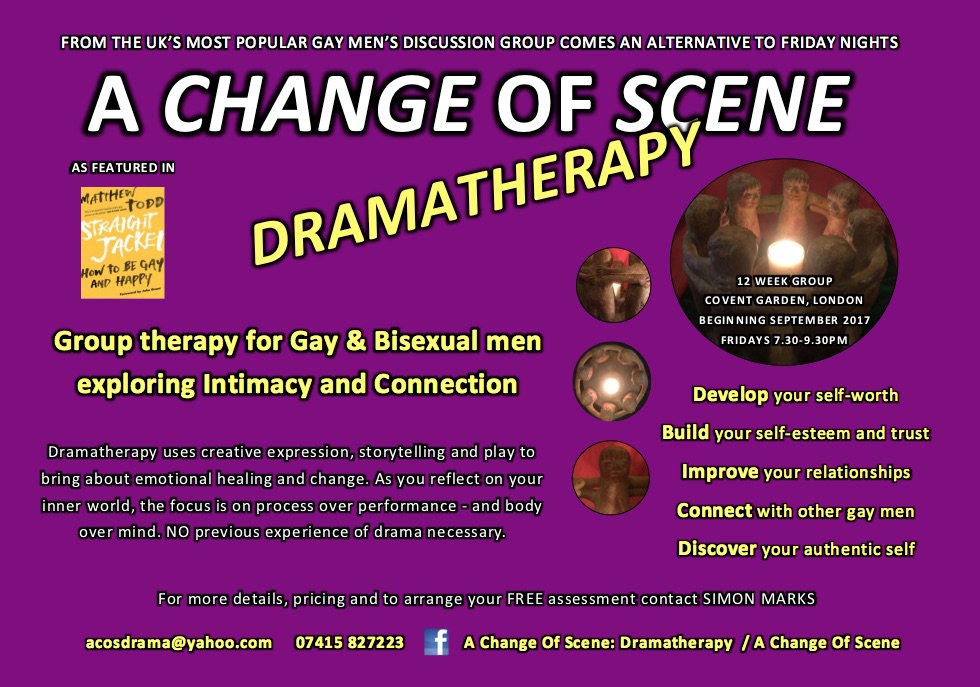 SMTherapyUK's tweet photo. @AfterPartyLndn Discover your authentic self with Dramatherapy: creative group therapy for gay/bi men from 22/09/17  https://t.co/1yX5xlZ6Fg https://t.co/LNs4anCtEk