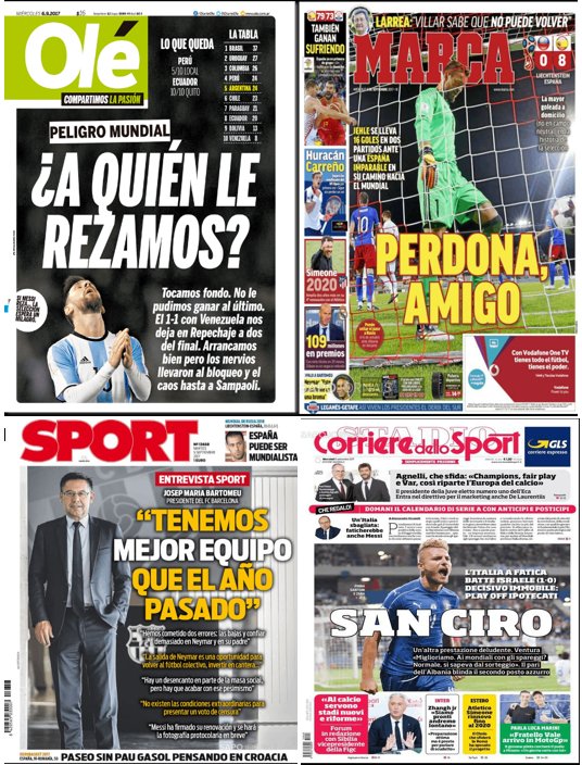 Confira as manchetes dos principais jornais esportivos do mundo, desta quarta-feira 6 de Setembro de 2017:
#VozDoEsporte