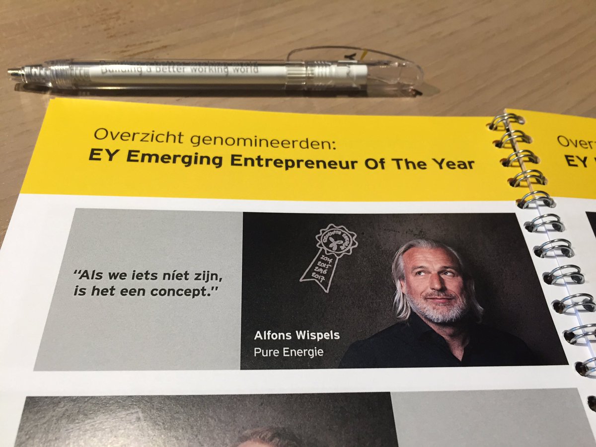Vandaag tijdens de jurydag van 'EY Entrepreneur of the Year' pitcht @AlfonsWispels van <a href="/PureEnergieNL/">Pure Energie</a> 'wij zijn als enige 4x de groenste'