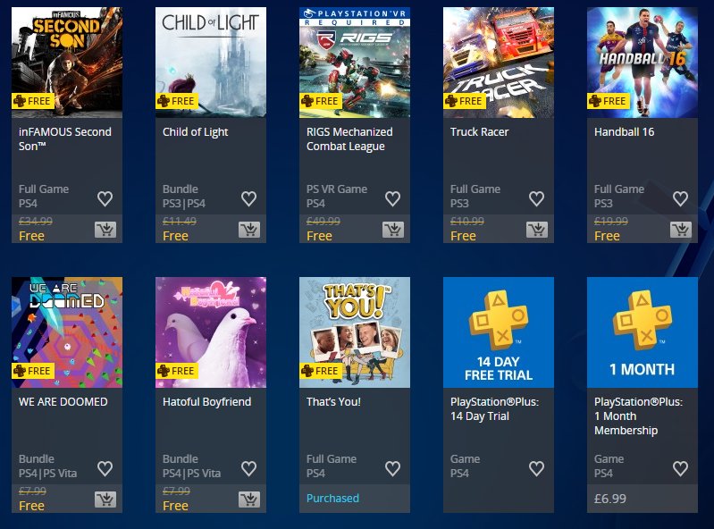 PSPlus_UK's tweet photo. September #psplus titles now Live - #infamoussecondson / #ChildofLight / #rigs / #truckracer / #handball16 / #wearedoomed #HatofulBoyfriend https://t.co/ksq8m2UYQ8