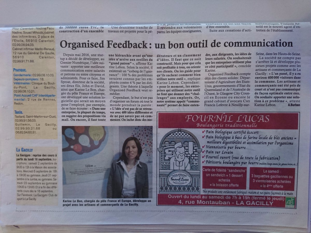 OrgFback_France's tweet image. Si vous avez manqué le journal local &quot;Les Infos de Redon&quot; de la semaine dernière... #améliorationcontinue #lagacilly @grenier_numeriq