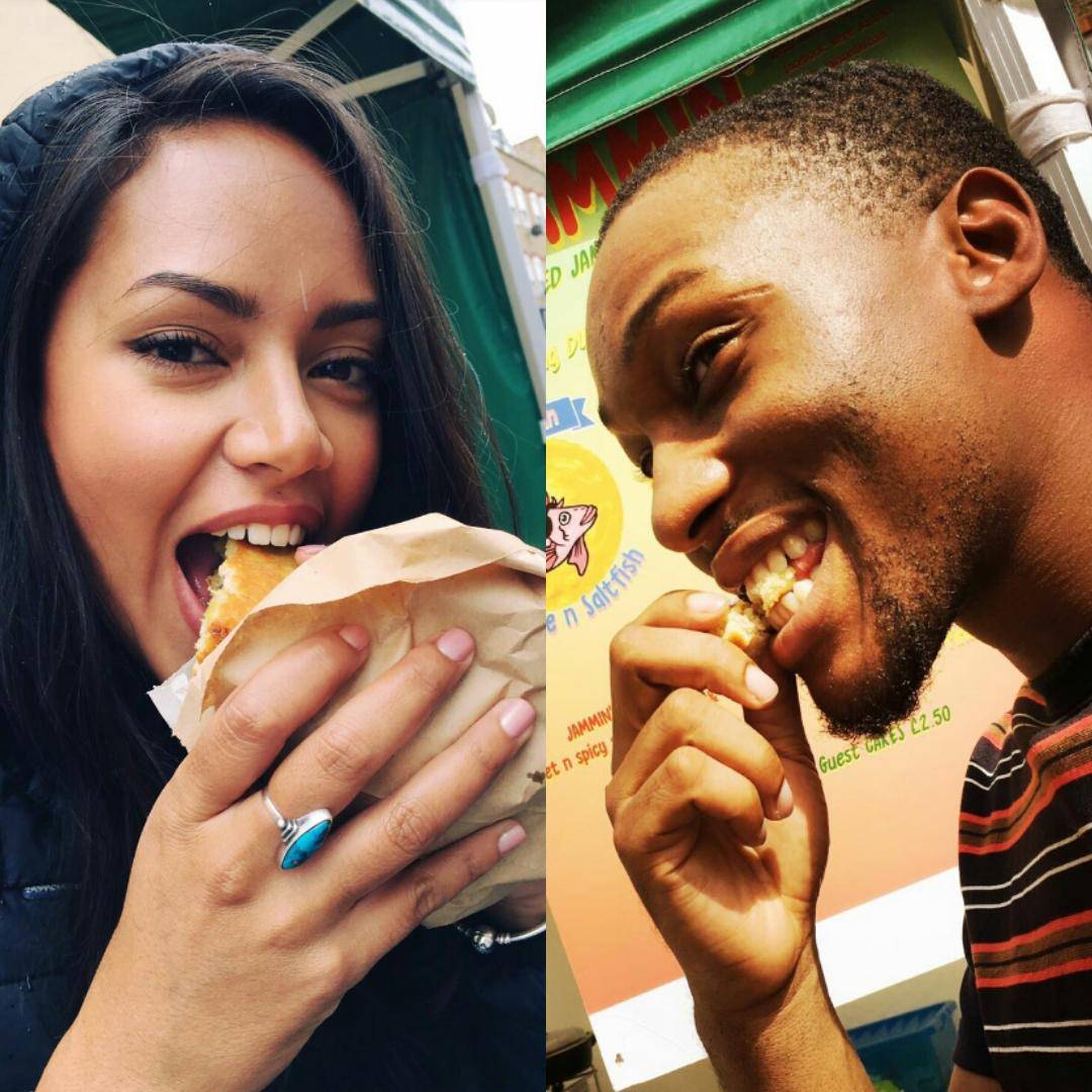 jammedjj's tweet photo. Gettin' their munch on, down at our stall this past weekend! #jammedjj #jamaicandumplings #bricklane https://t.co/c0xrPD9D7S