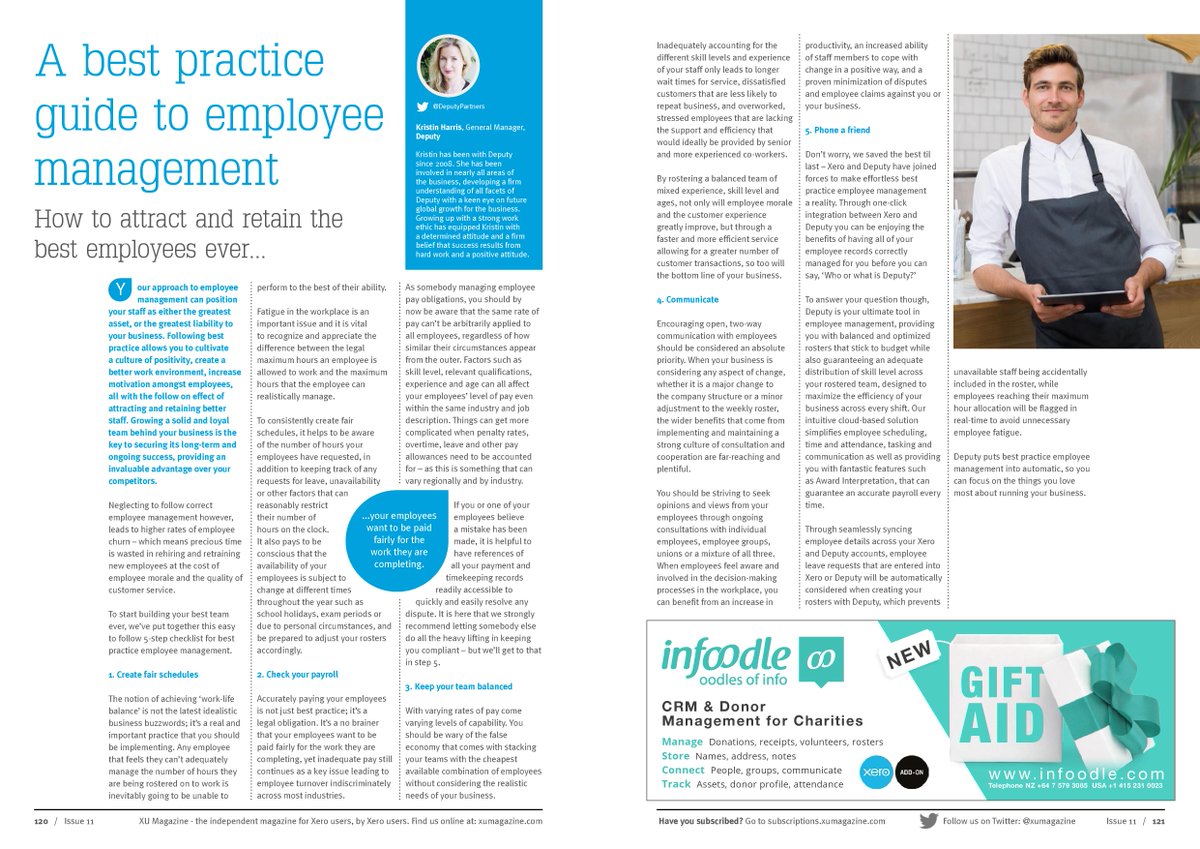 xumagazine's tweet photo. If you missed the great @DeputyPartners article in issue 11 don't worry. Stop by stand 65 at #Xerocon Melbourne @xero https://t.co/zBiiyHqv5l