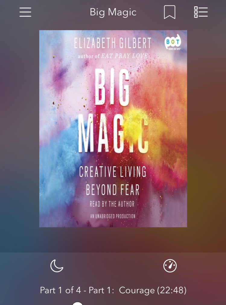 MrSanMarco's tweet image. Listening to Big Magic by Elizabeth Gilbert - she says that creativity requires courage. #kjhreads #readstuff @GilbertLiz #authorshoutout