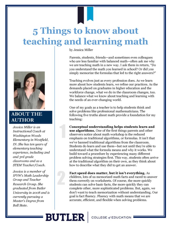 5 Things to Know about Teaching and Learning Math by Jessica Miller conta.cc/2vJgPIi