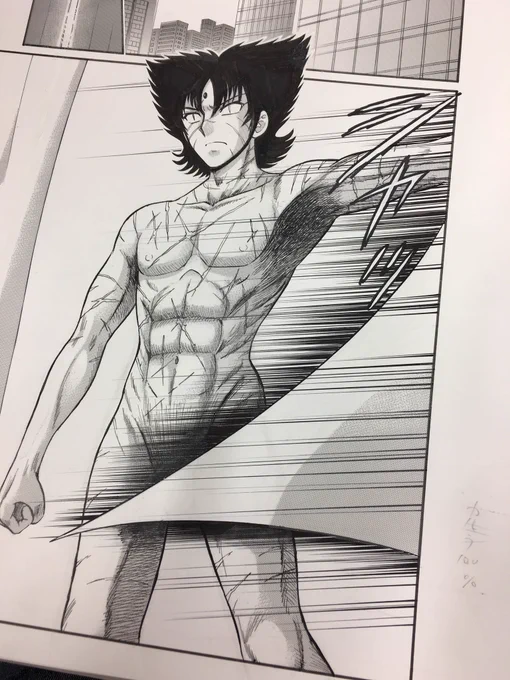 本日発売『グランドジャンプ』19号掲載【地獄先生ぬ〜べ〜NEO】扉の生原稿…なんですが、右下に岡野先生の落書きが……(笑) 