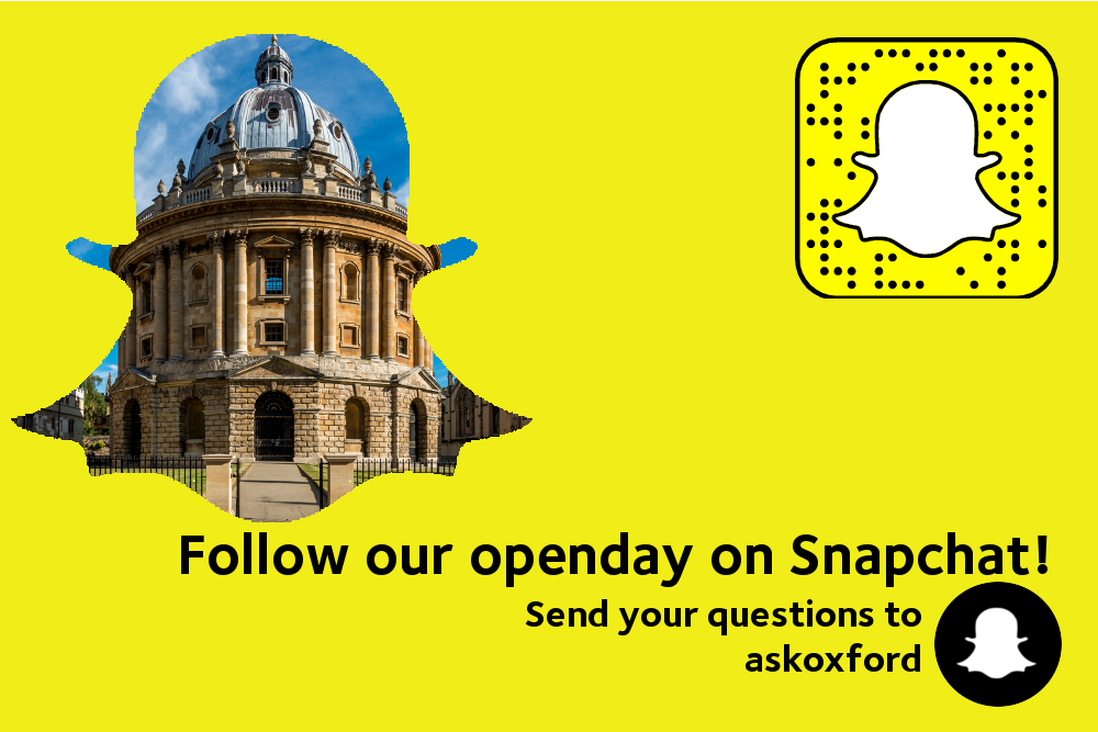 For our 15 Sept open day we'll be on #snapchat so drop us any questions to 👻askoxford #oxopendays