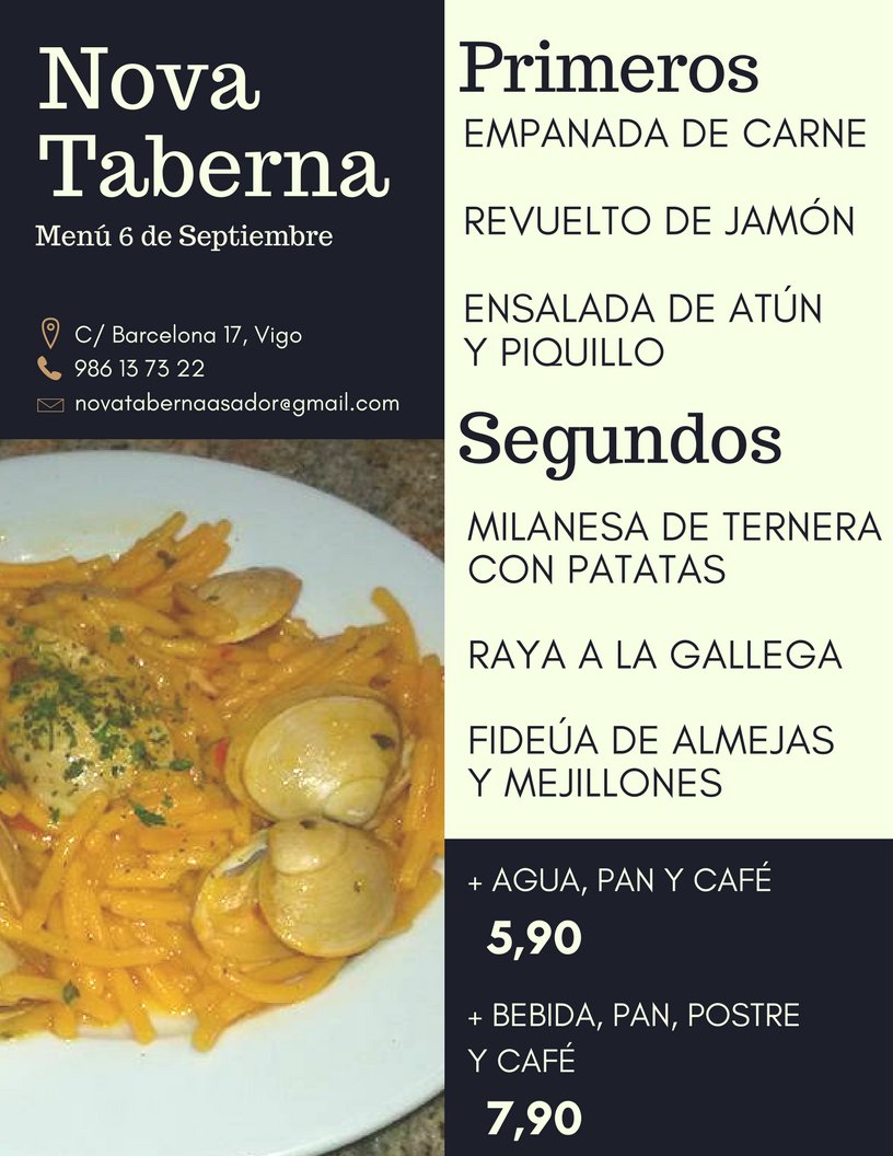 nova_taberna's tweet image. Menú 6 de Septiembre en @nova_taberna (C/Barcelona 17)
¡Que aproveche! 🍽️😋