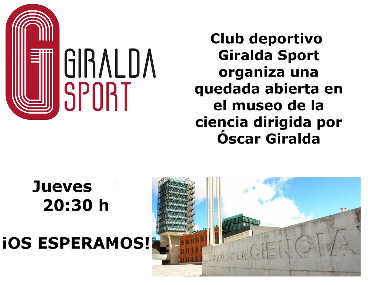 DEPORTESGIRALDA's tweet photo. Cada jueves en el Museo de la Ciencia de Valladolid tenemos una cita de running y diversión de la mano de Óscar Giralda. Te esperamos! https://t.co/znv8rm0RVN