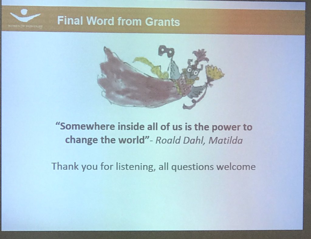 BritaFS's tweet photo. Team planning day for 2018 @womenforwomenUK - my favourite slide so far from the grants team! #wedomagic #wechangetheworld https://t.co/FaCHeGOBOg