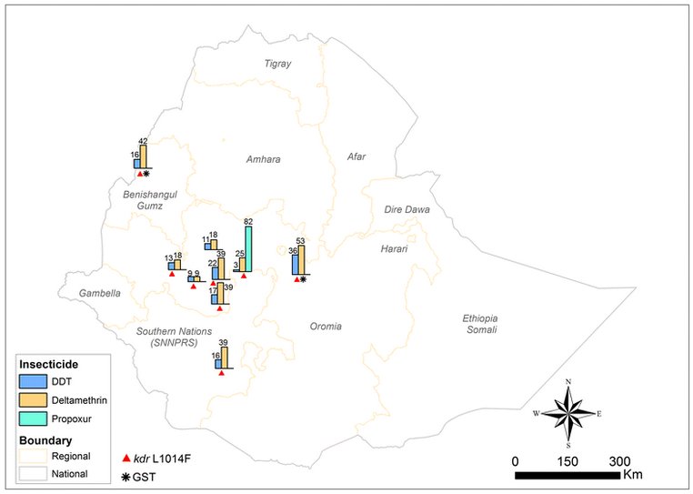 DDT and pyrethroids #InsecticideResistance in Anopheles arabiensis populations at all Ethiopia surveyed sites. ow.ly/EzCD30eX7HG