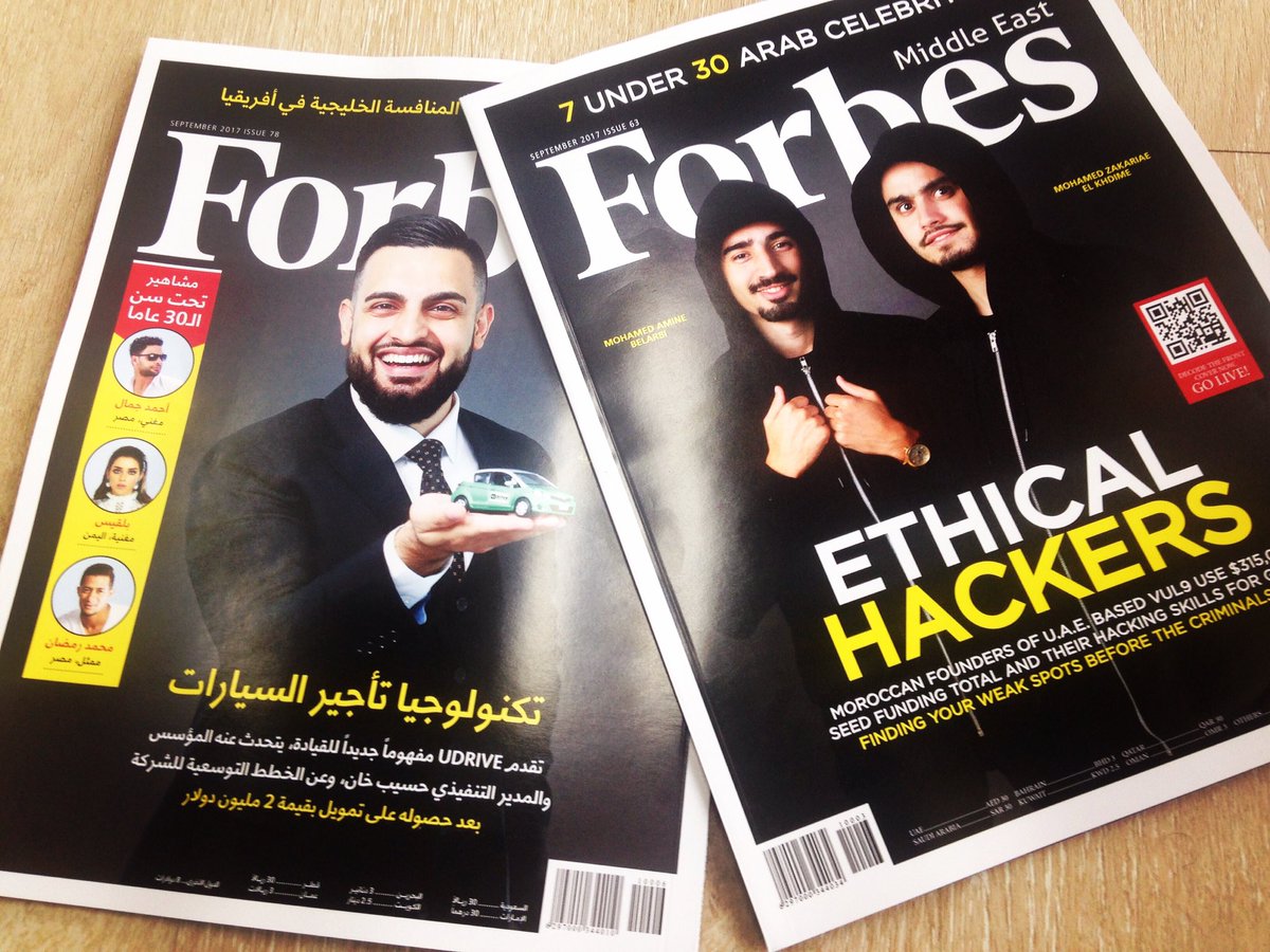 NadiaAlDhahir's tweet photo. My 2 front cover articles. @iamhasibk & his by minute car rental app #Udrive + #Vul9 founders @m2zcoder + @aminebelarbi fighting cybercrime. https://t.co/f5ax1uwS99