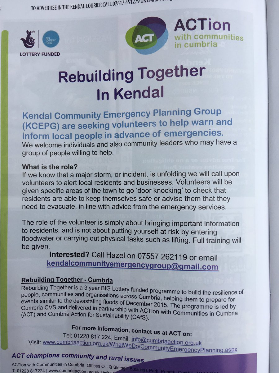 From the latest edition of the #kendalcourier @CumbriaCVS #seekingvolunteers #kendal
