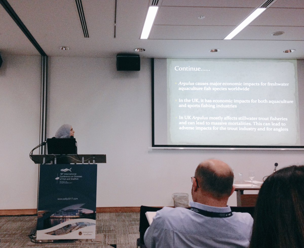 AlineAldeha's tweet photo. Another great talk from the @IoAStirling staff member Dr Aisha Ambu Ali on serine protease inhibitors from freshwater lice @EAFP2017 https://t.co/V6KsE1FIAp