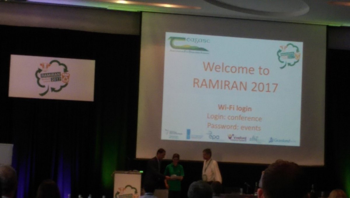 Soilmicrobio's tweet photo. Congrats to Juliette Maire @teagasc on winning the poster prize for her work on using aerial imagery 2 identify excreta patches #ramiran2017 https://t.co/BbuuWKOUJ2