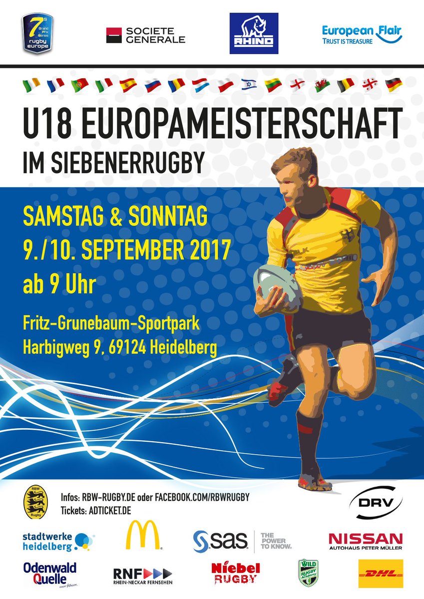 Die WRA unterstützt den Rugby-Verband Baden-Württemberg bei der Ausrichtung der U18 7er EM in Heidelberg. bit.ly/2eKB6pL