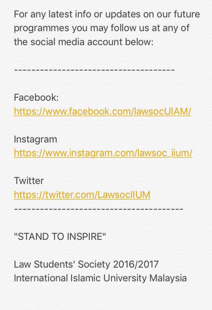 iiumlawsoc's tweet photo. [WELCOMING ALL NEW STUDENTS TO AIKOL]

Ahlan Wa Sahlan to all new students! We're looking forward to see you! 
#StandToInspire #Lawsoc1617 https://t.co/MfZ6NeZqqM