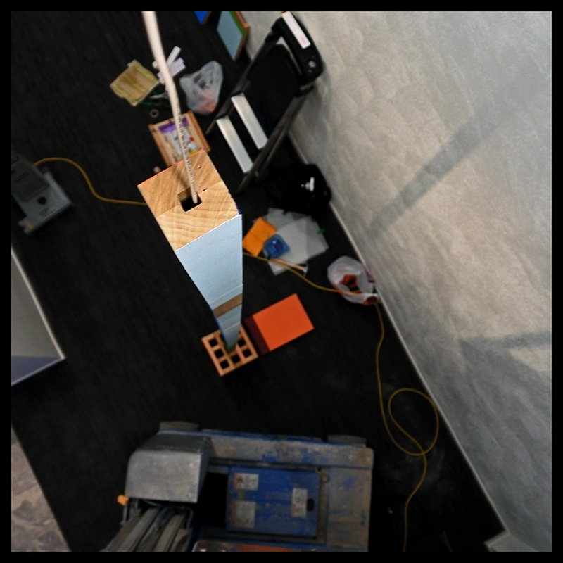 Final work by Roger Mullin &amp; Eric <a href="/ericstotts/">Eric Stotts</a> installing for embark exhibit at Rush Hall at Wilkins, 713 Walnut, Des Moines Event tonight.