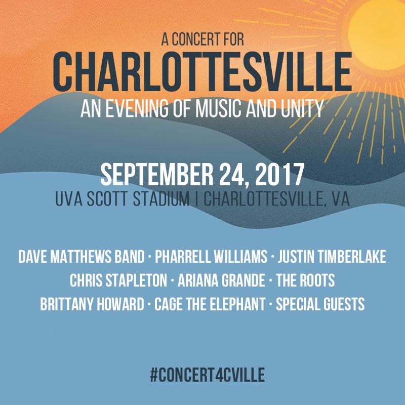 davematthewsbnd's tweet photo. In response to the recent events in their hometown, DMB will host “A Concert for Charlottesville”: https://t.co/FPRDsvUjEX #Concert4Cville https://t.co/7yDONeqjxX