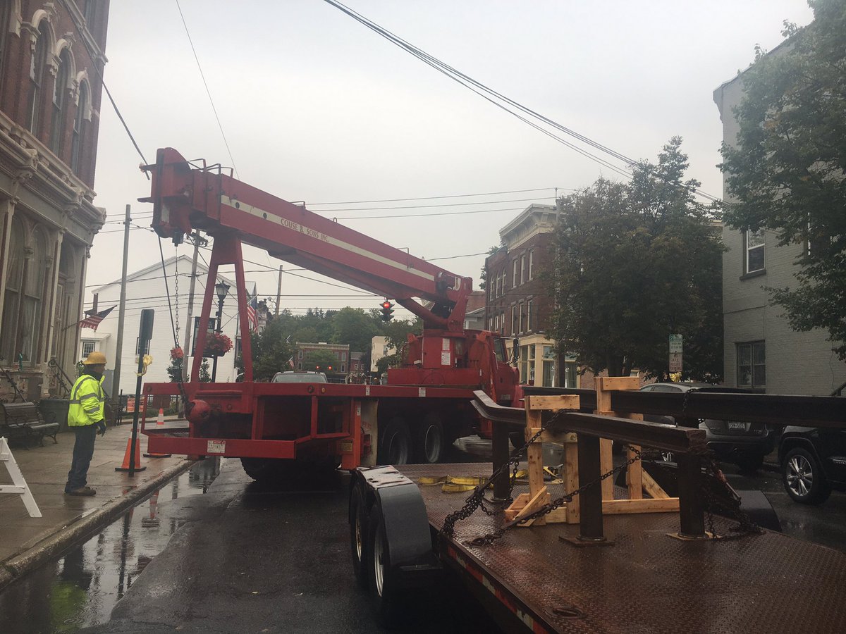 nedcampbell's tweet photo. In rainy Ballston Spa, where last two transit rails from Ground Zero are being installed ahead of 9/11. Previous: https://t.co/FGVzdxXGnZ https://t.co/WaeJQsfZsA
