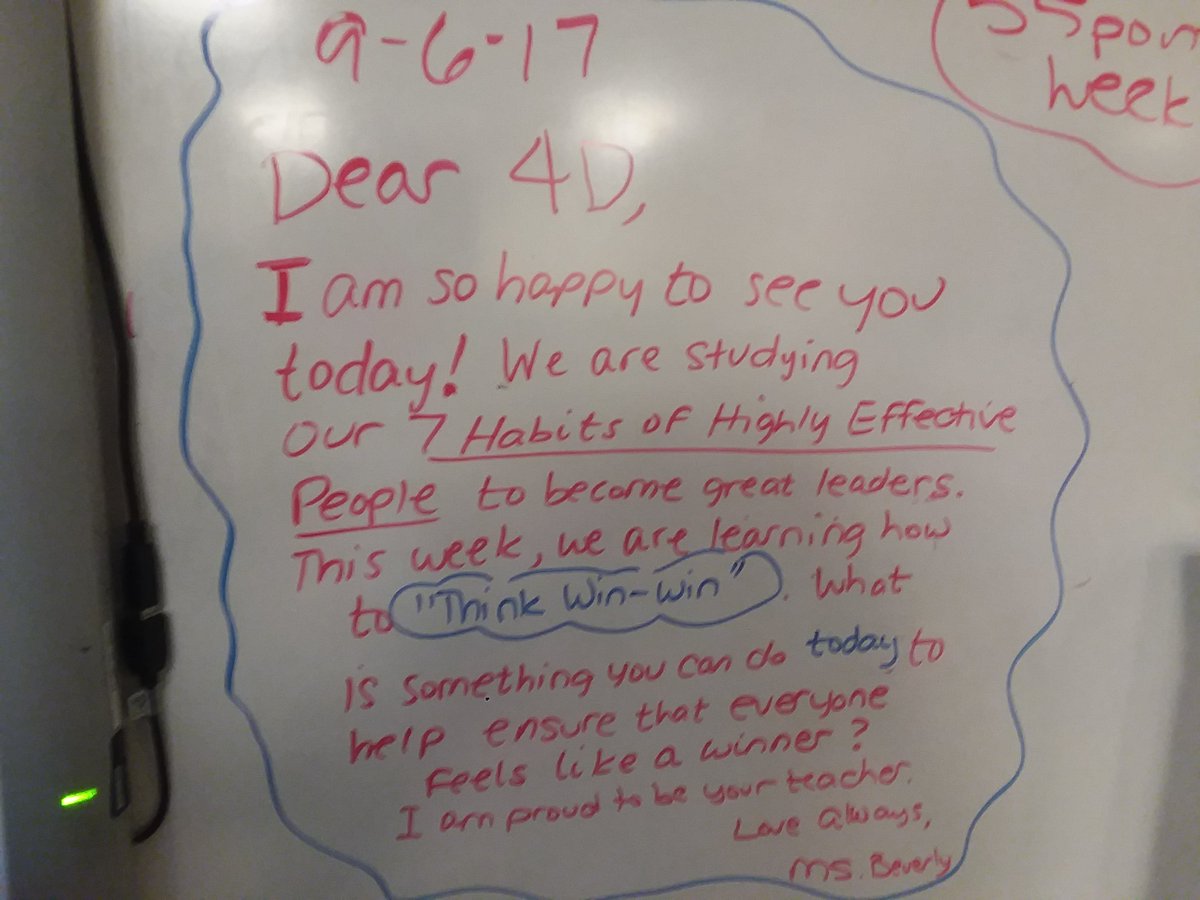 STEMNaomi's tweet photo. D3: Morning Message- Remembering our goal of leadership, how can you think "Win-Win" today? #LESTC @LockheedElem #4DMsB https://t.co/J76rZLNoTN