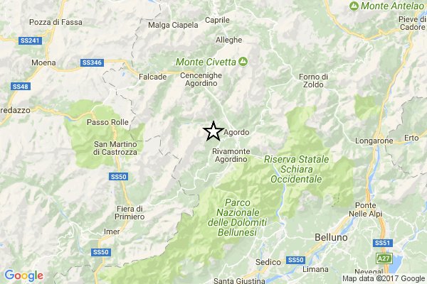 ComEmergenza's tweet photo. #TERREMOTO, REPLICHE NEL BELLUNESE: scosse di M. 2.6 e 3.1 registrate alle 14.26 e 14.30 tra Voltago e Taibon Agordino (#Belluno) https://t.co/F4L5sfAf6m